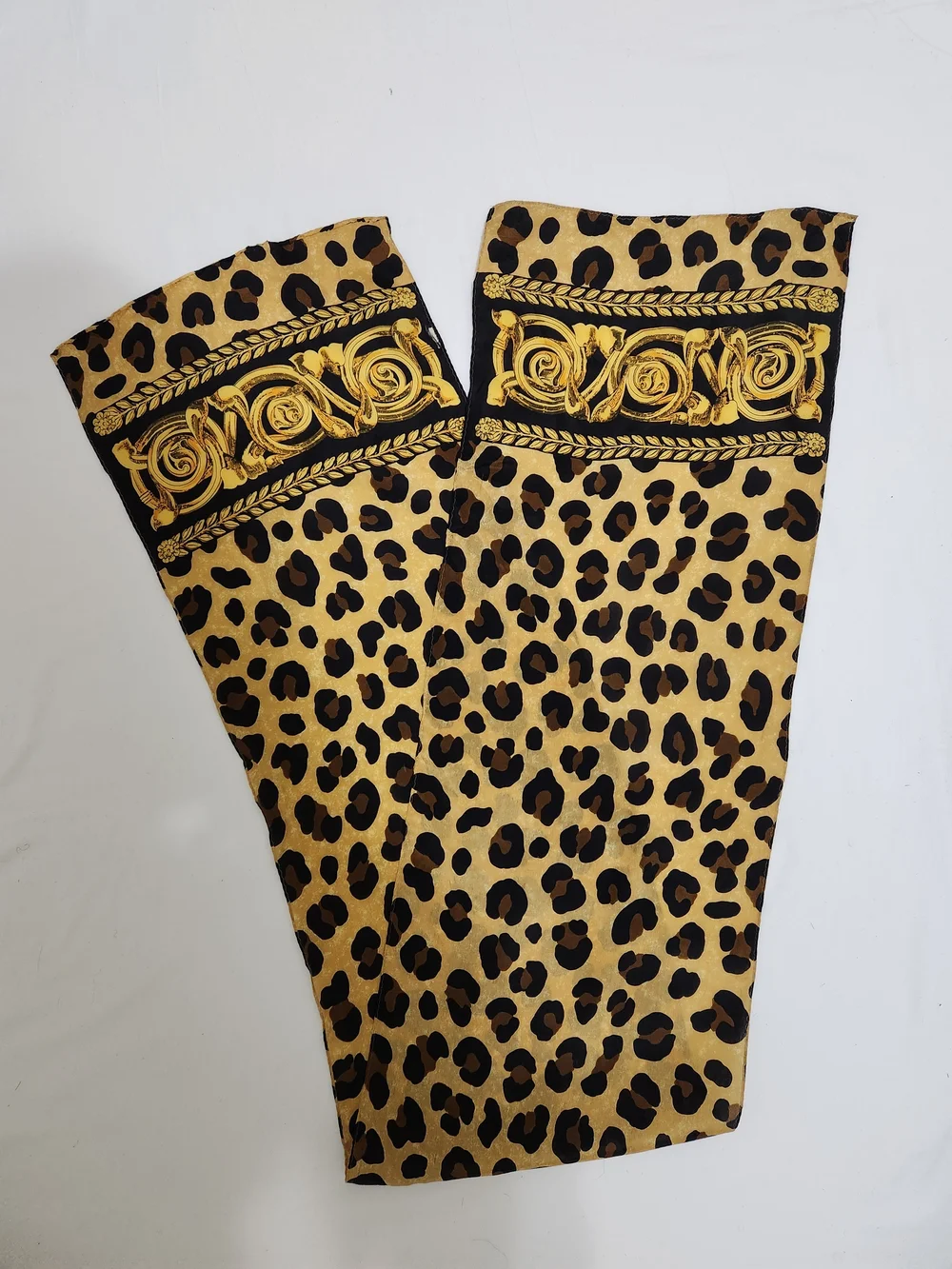 VINTAGE Anne Klein Whimsical Leopard Print Long Scarf in Tan, Black, Gold